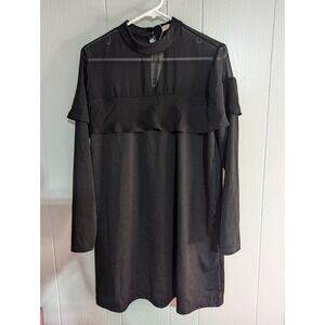 ACEVOG black long sleeve dress with sheer neckline Keyhole back button neck NWT